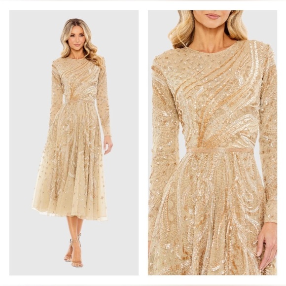 Mac Duggal 5572 NWOT Embellished Illusion High Neck Long Sleeve Dress - Picture 1 of 6